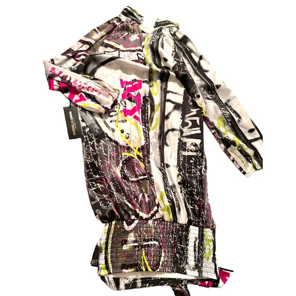 New York & Co. Gabrielle Union Colorful Graffiti Print Mini Long Sleeves Dress - Picture 2 of 10